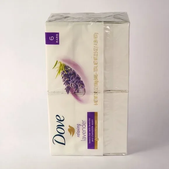 6 Bars Dove Relaxing Lavender Beauty‎ Bar with Lavender Chamomile Scent 3.75oz - Picture 3 of 4